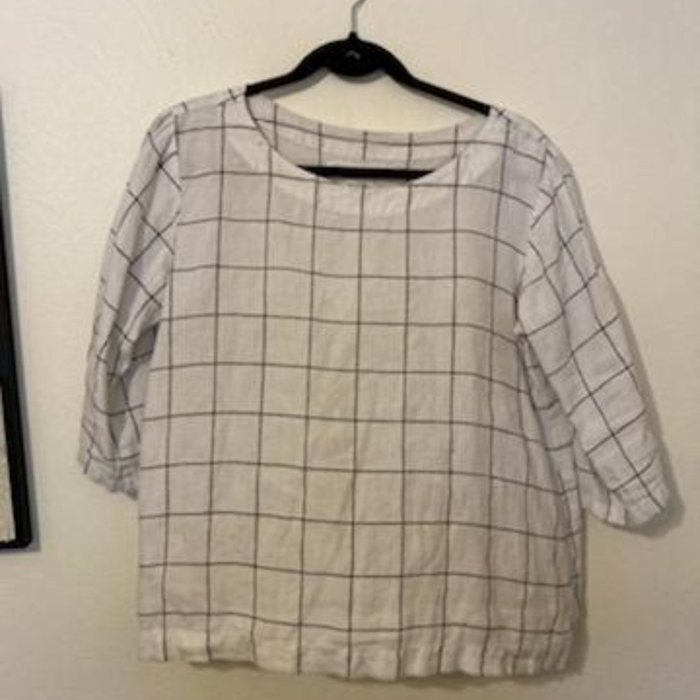 EUC Not Perfect Linen January Top in Large Checks S/M